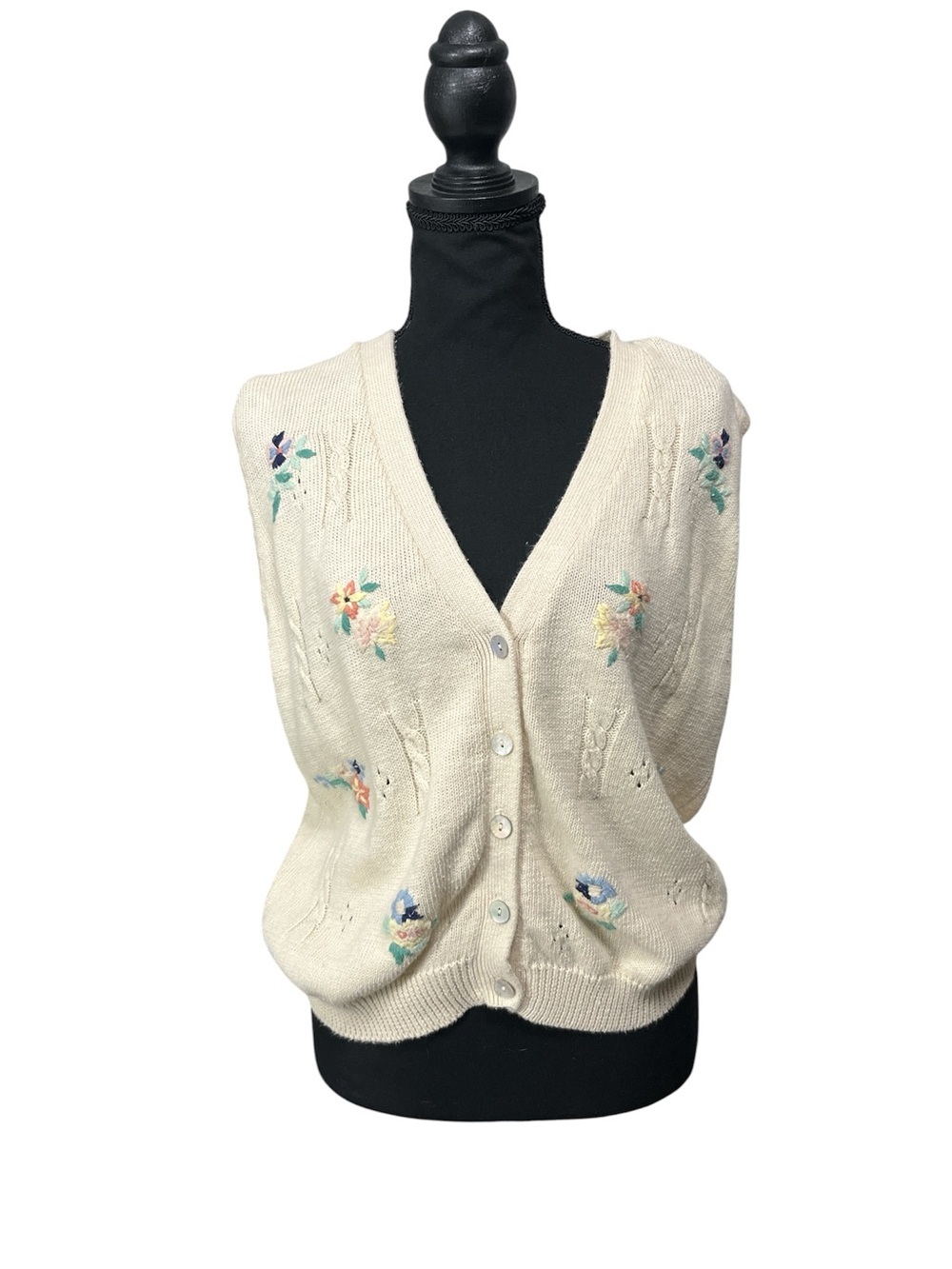 Vintage Segue Floral Embroidered Cardigan Sweater Grandma Core Cottagecore Large